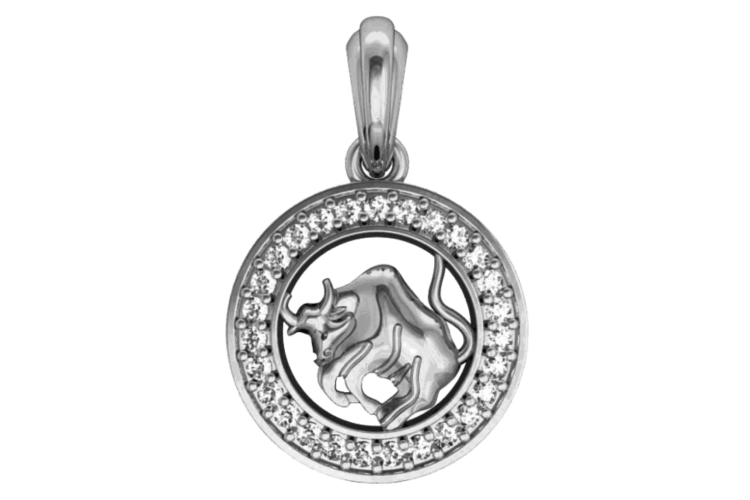Taurus Charm in Silver with 27 Brilliant Cut Diamonds